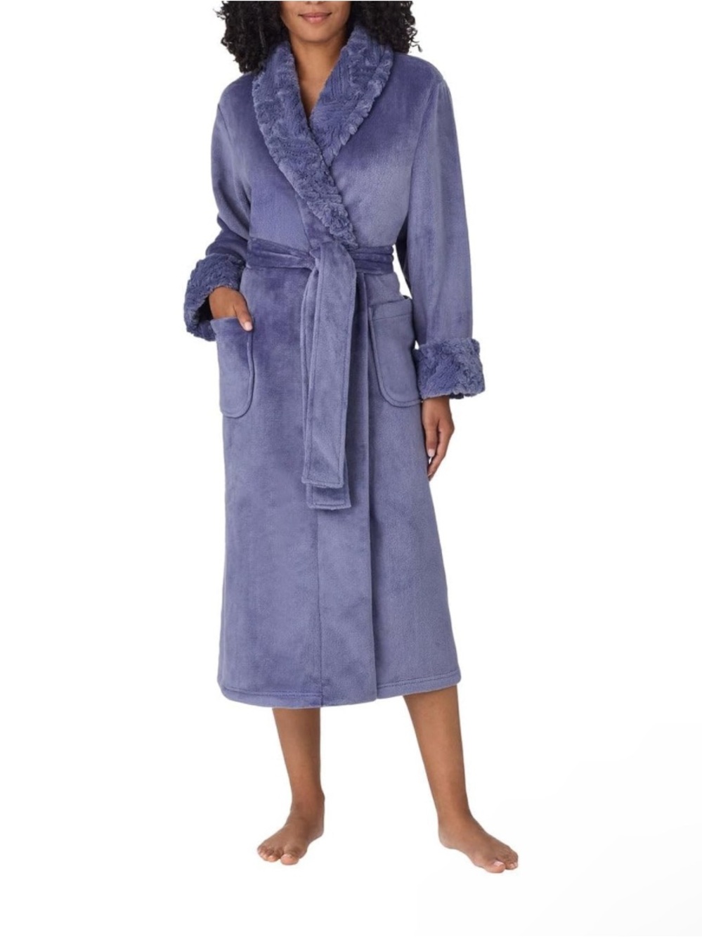 Carole Hochman Women's Shawl Collar Plush Robe Indigo Undertone Large
